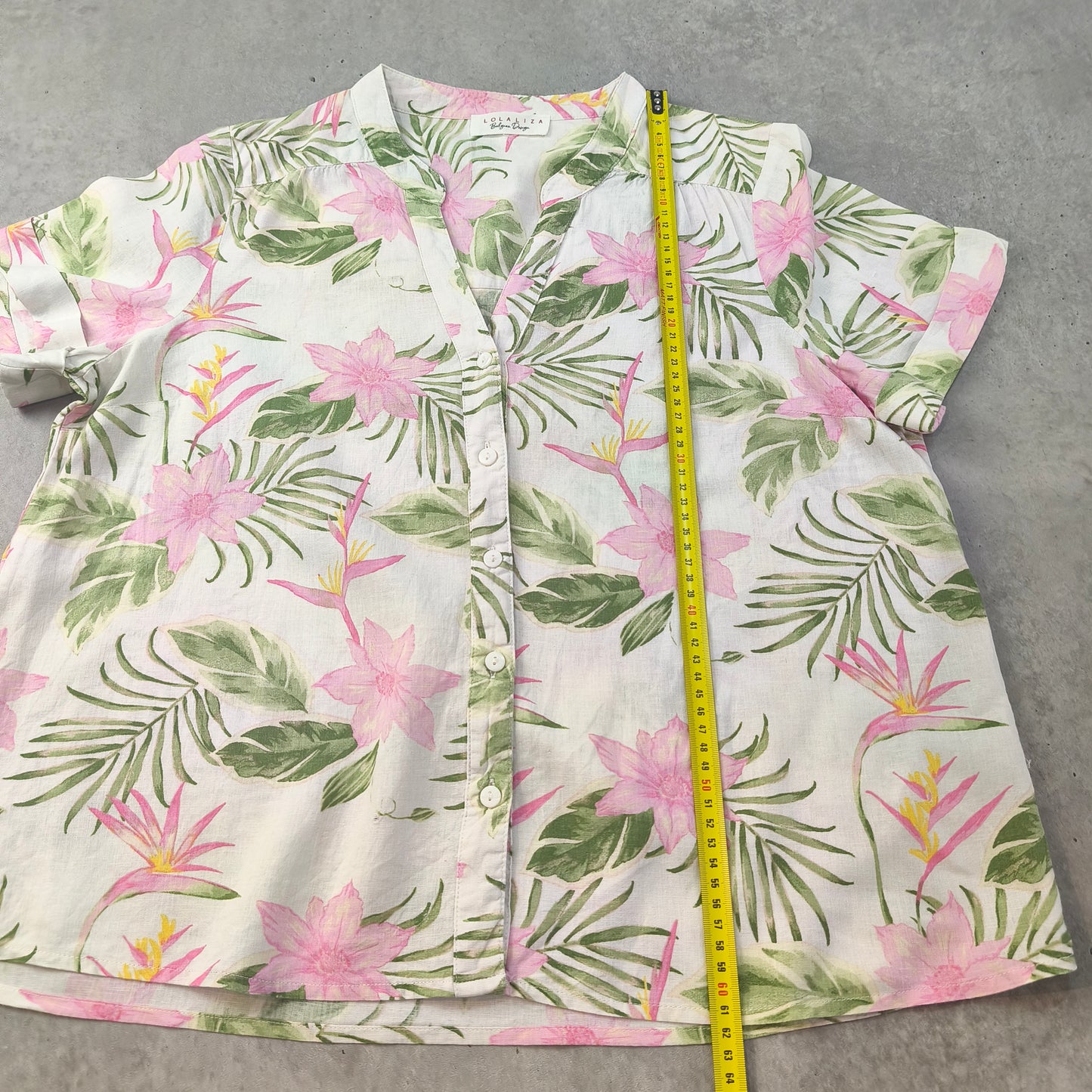 Chemisier femme Lolaliza lin imprimé floral tropical - Taille 38/40 (L) #0250