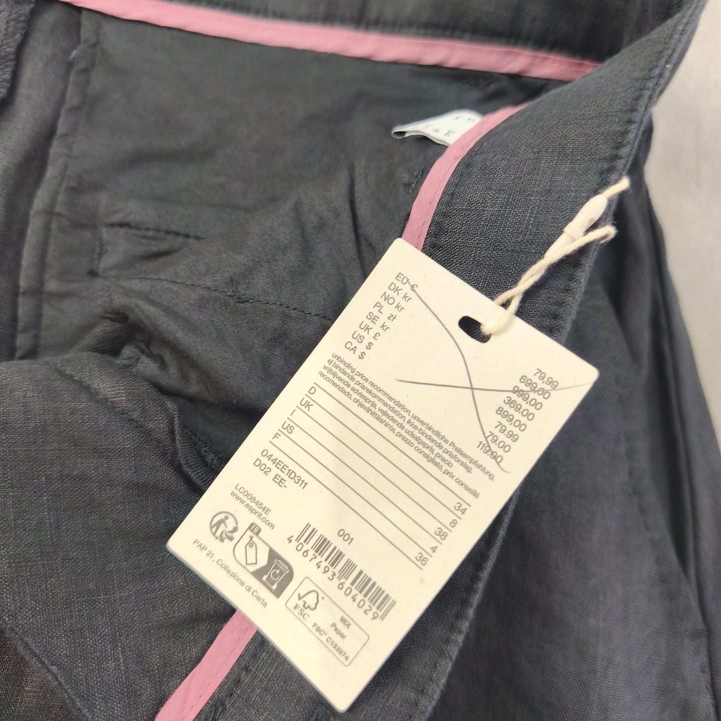 Jupe midi Esprit 100% lin gris foncé T36 femme