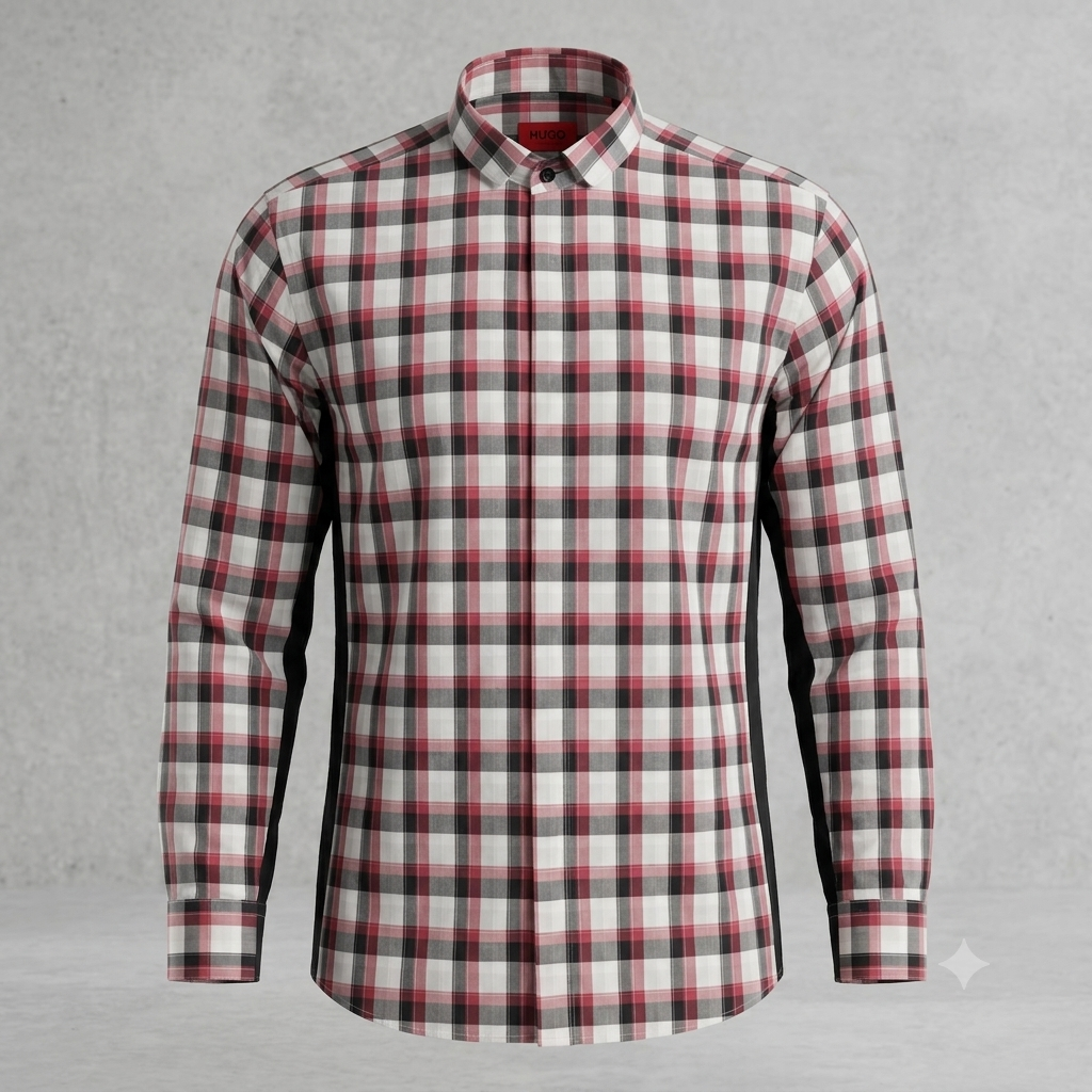 Chemise Hugo Boss Slim Fit Carreaux Rouge Noir Homme Taille L #0250