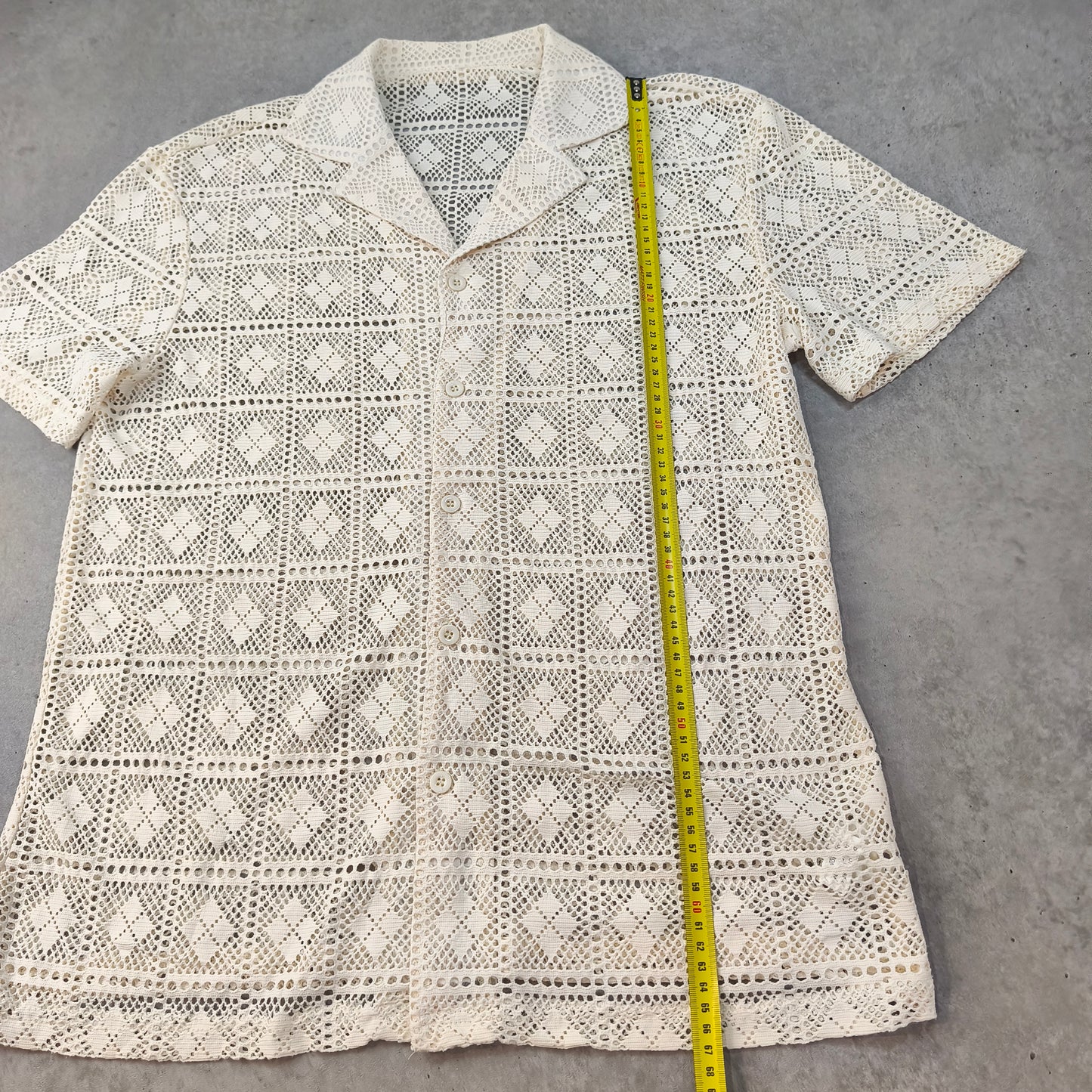 Chemise Crochet Dentelle Écru Beige Kimono Plage Tendance Boho Taille S Homme - #0250