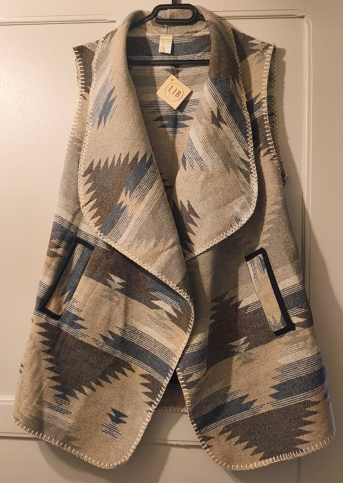 Gilet long sans manches / Cardigan ethnique géométrique L.I.B New York - Taille unique #0295 Femme