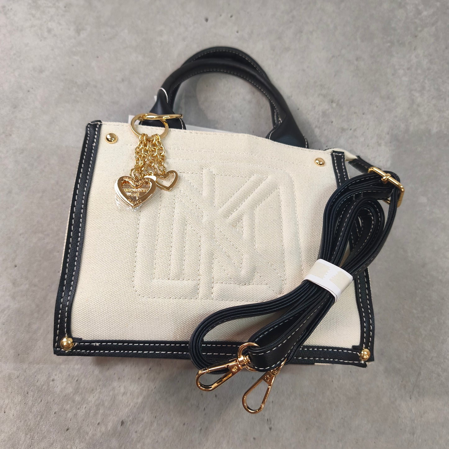 Sac à Main Cabas Manoukian Studio Écru et Noir Bandoulière #0280