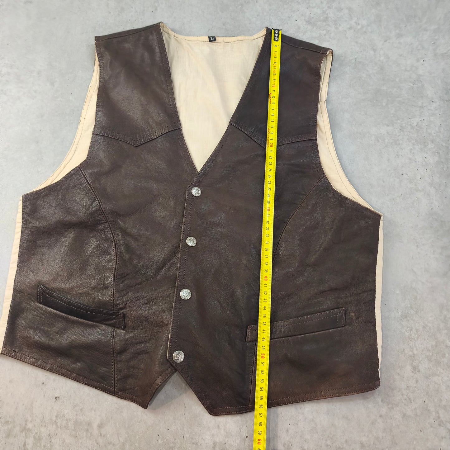 Gilet sans manches homme Cuir véritable Vintage Marron Style Western M/L #0140