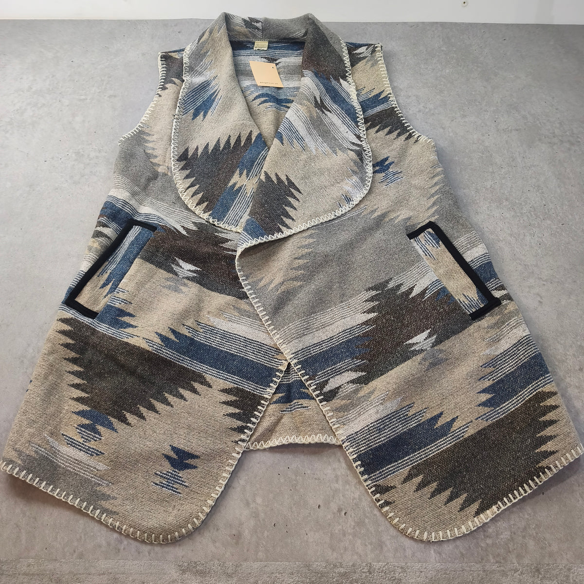 Gilet long sans manches / Cardigan ethnique géométrique L.I.B New York - Taille unique #0295 Femme