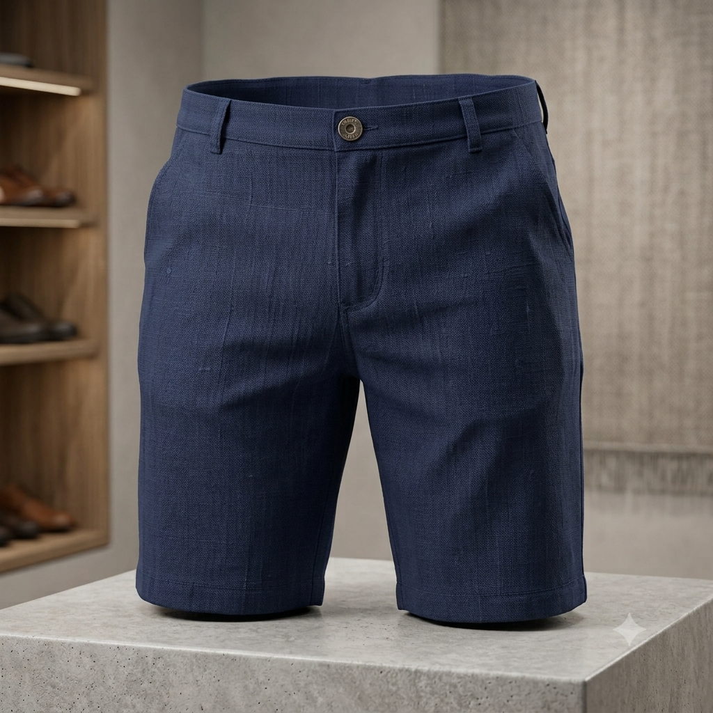 Bermuda Homme Gentleman Farmer Bleu Marine Coton Lin Taille W38  FR48