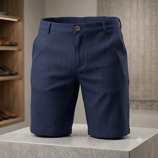 Bermuda Homme Gentleman Farmer Bleu Marine Coton Lin Taille W38  FR48