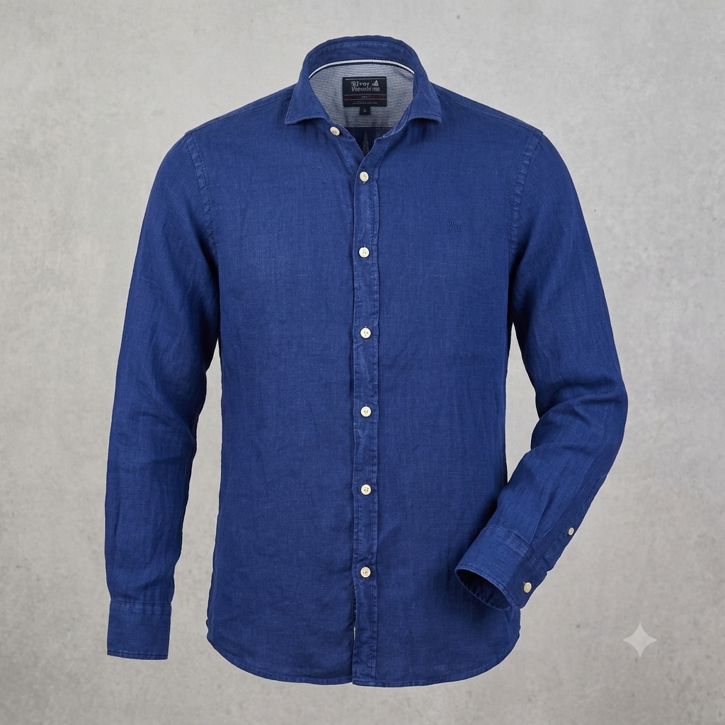 Chemise Homme 100% Lin River Woods Bleu Roi Taille S / M Tight Fit Homme #0250