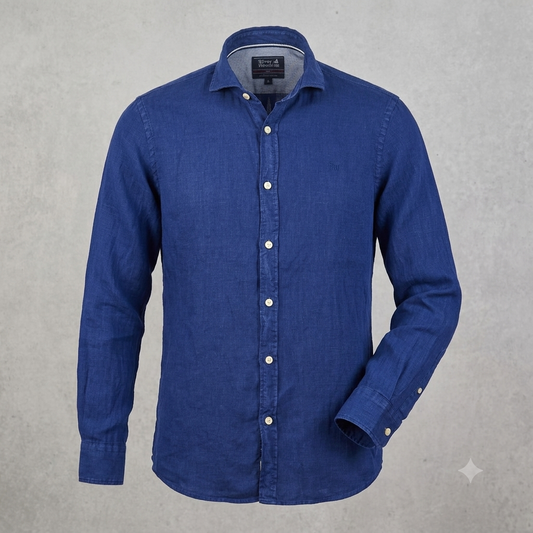 Chemise Homme 100% Lin River Woods Bleu Roi Taille S / M Tight Fit Homme #0250