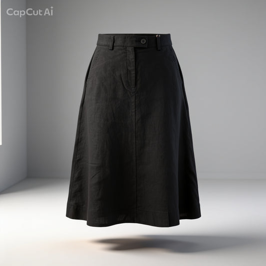 Jupe midi Esprit 100% lin gris foncé T36 femme