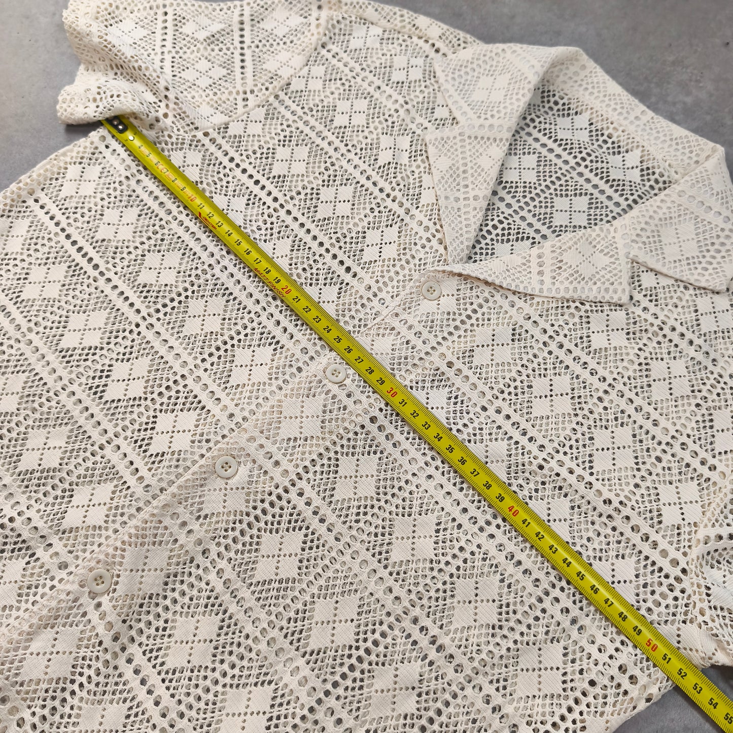 Chemise Crochet Dentelle Écru Beige Kimono Plage Tendance Boho Taille S Homme - #0250
