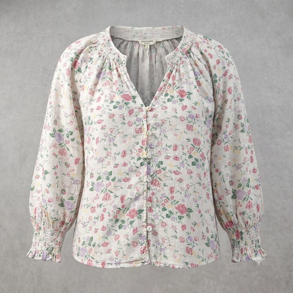 Blouse Romantique Fleurs Buissonnière & Women 100% Coton Taille M/L Oversize Femme #0250