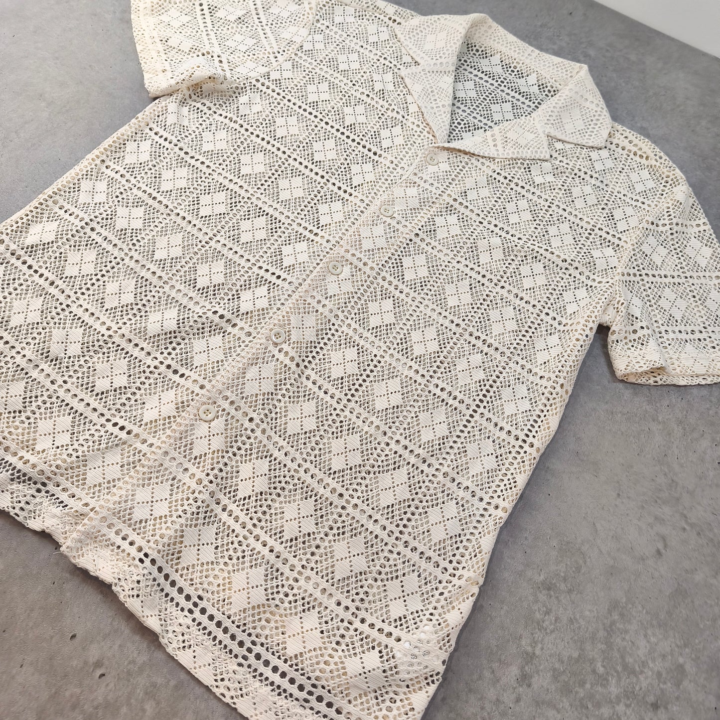 Chemise Crochet Dentelle Écru Beige Kimono Plage Tendance Boho Taille S Homme - #0250