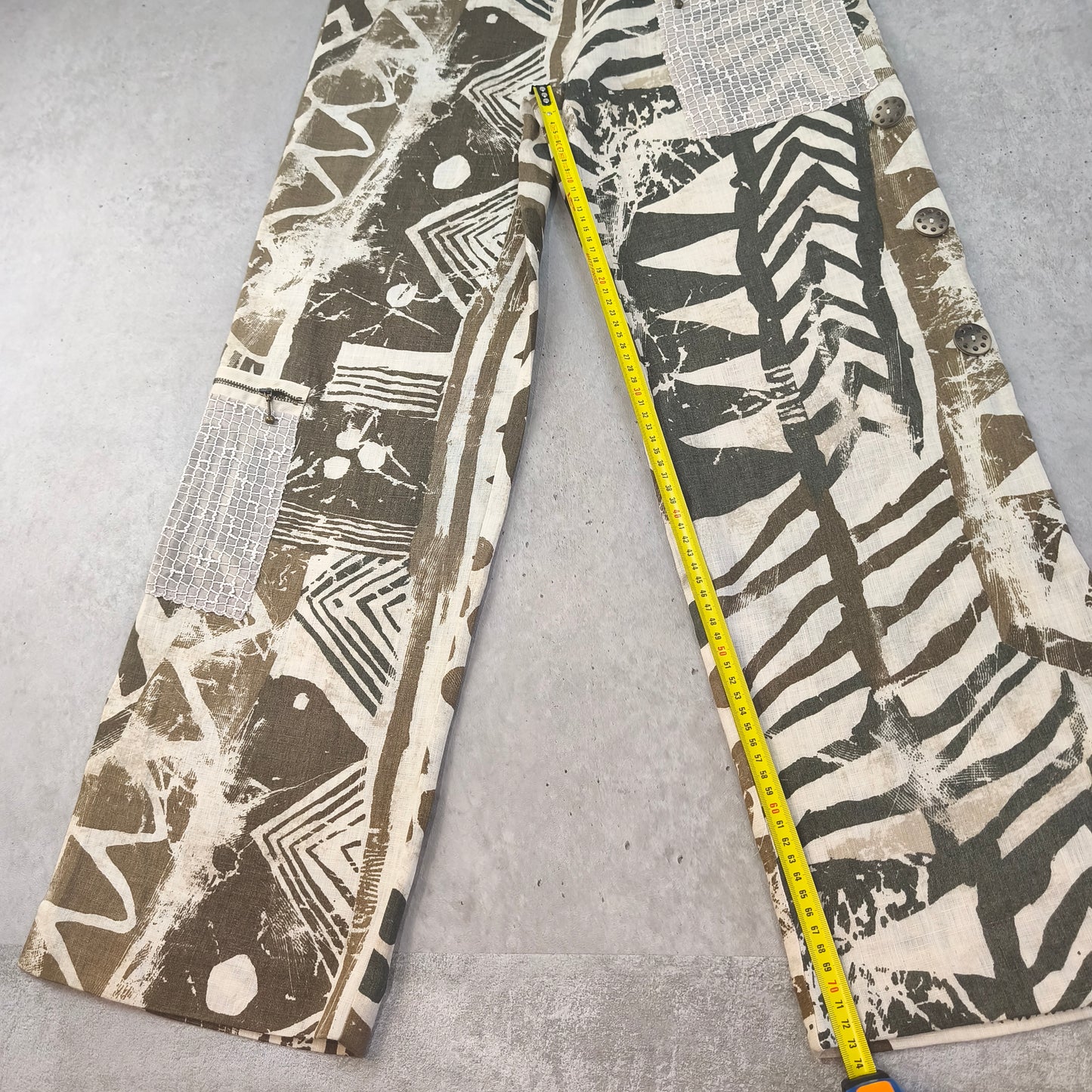Pantalon large vintage 100% Lin Jean Gabriel imprimé ethnique kaki  Femme T40 #0254