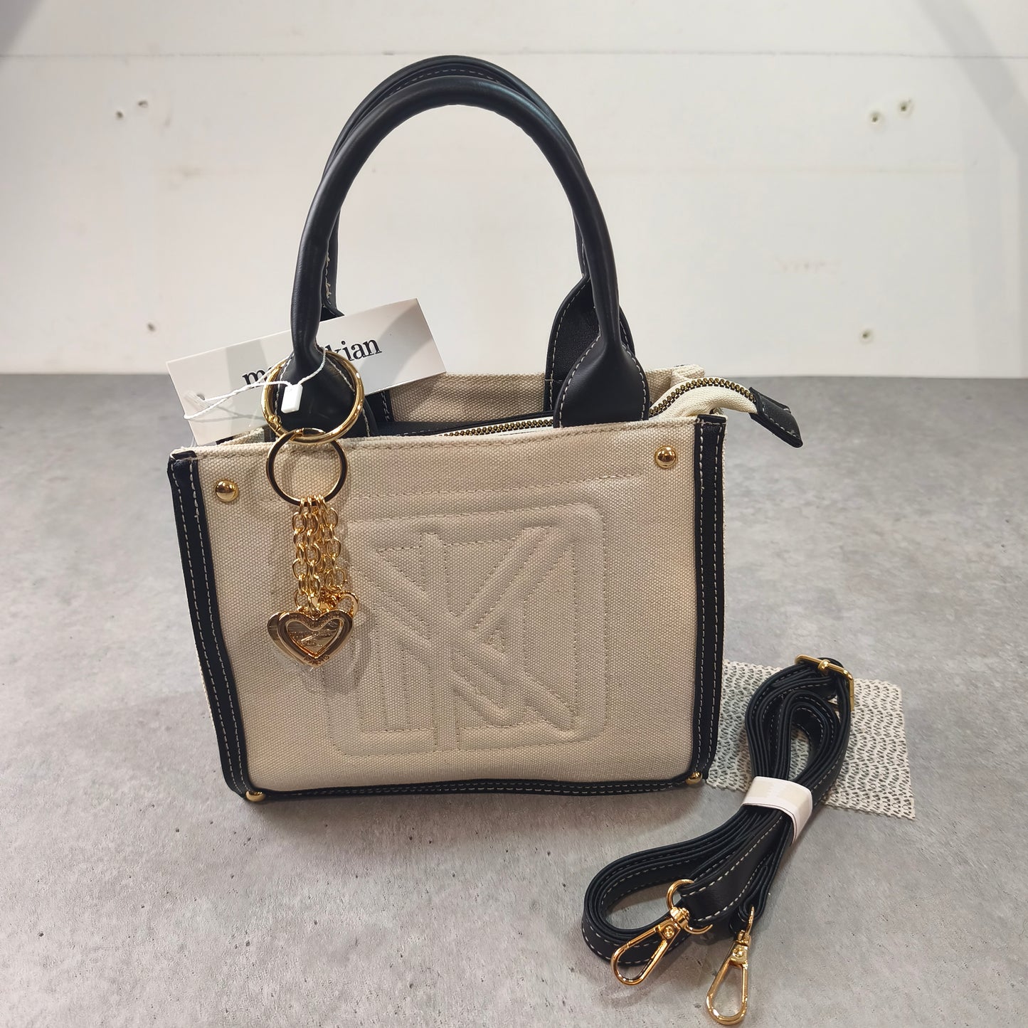 Sac à Main Cabas Manoukian Studio Écru et Noir Bandoulière #0280