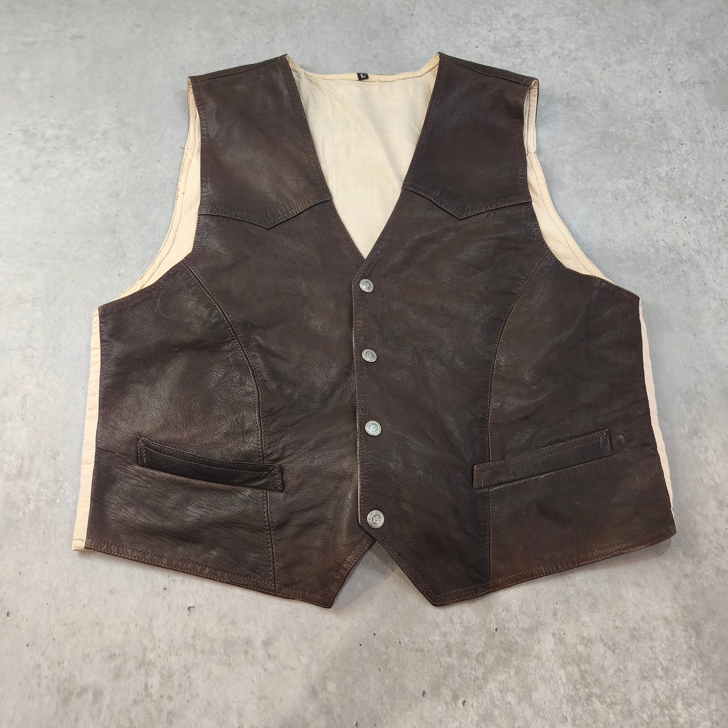 Gilet sans manches homme Cuir véritable Vintage Marron Style Western M/L #0140