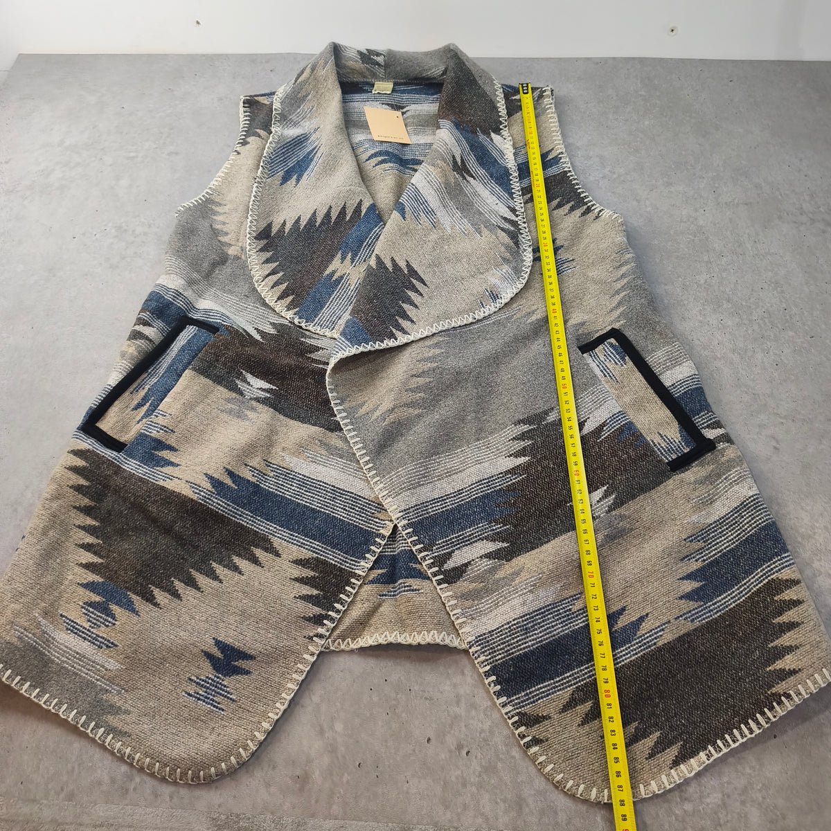 Gilet long sans manches / Cardigan ethnique géométrique L.I.B New York - Taille unique #0295 Femme