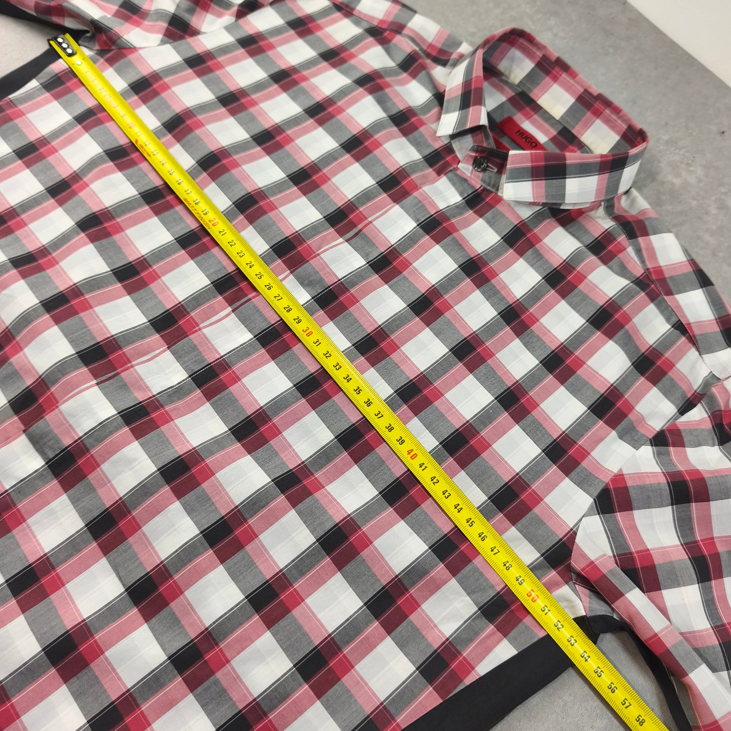 Chemise Hugo Boss Slim Fit Carreaux Rouge Noir Homme Taille L #0250