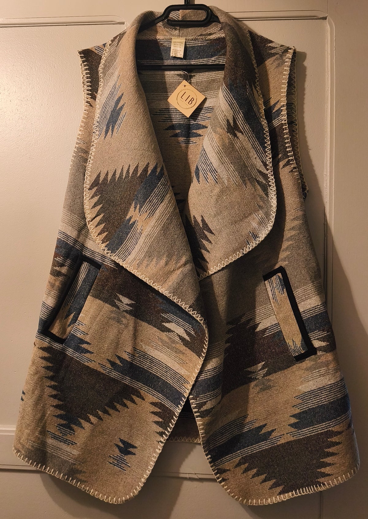 Gilet long sans manches / Cardigan ethnique géométrique L.I.B New York - Taille unique #0295 Femme