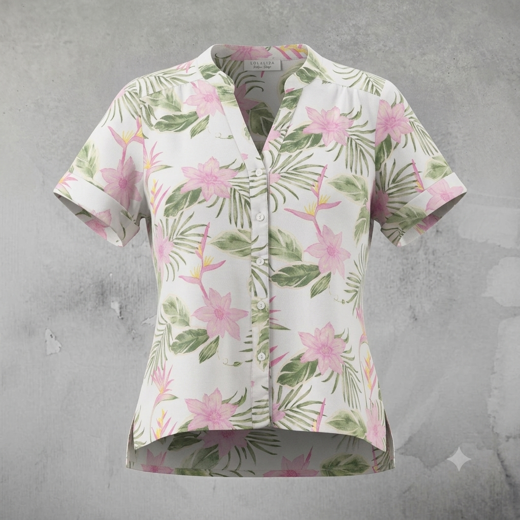 Chemisier femme Lolaliza lin imprimé floral tropical - Taille 38/40 (L) #0250