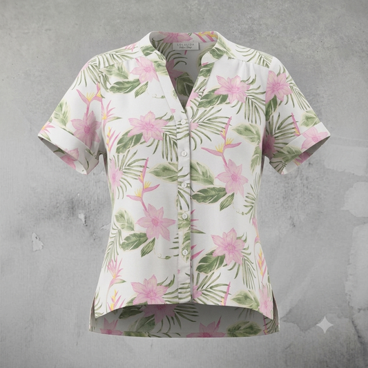 Chemisier femme Lolaliza lin imprimé floral tropical - Taille 38/40 (L) #0250