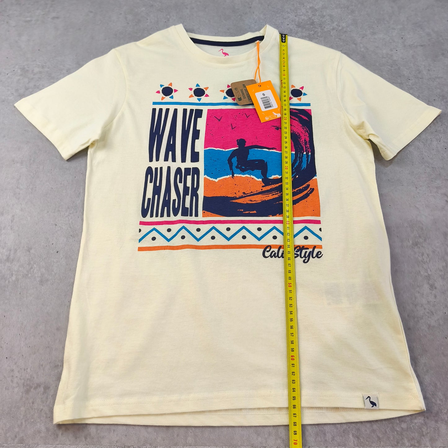 T-shirt STH Shore jaune graphique surf Wave Chaser taille S #0232 homme