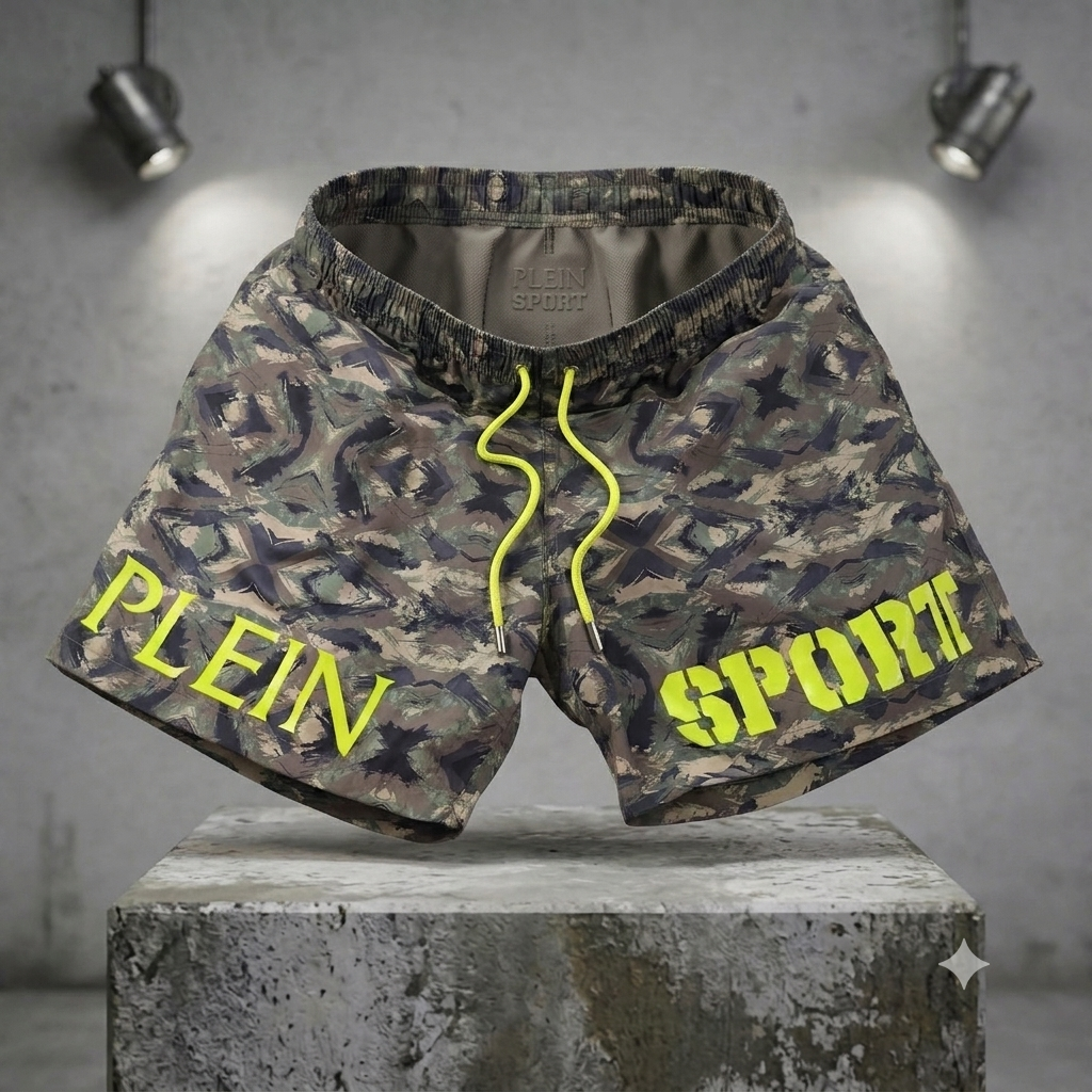 Short de bain Plein Sport camouflage militaire taille XXL boardshort fluo #0234 homme