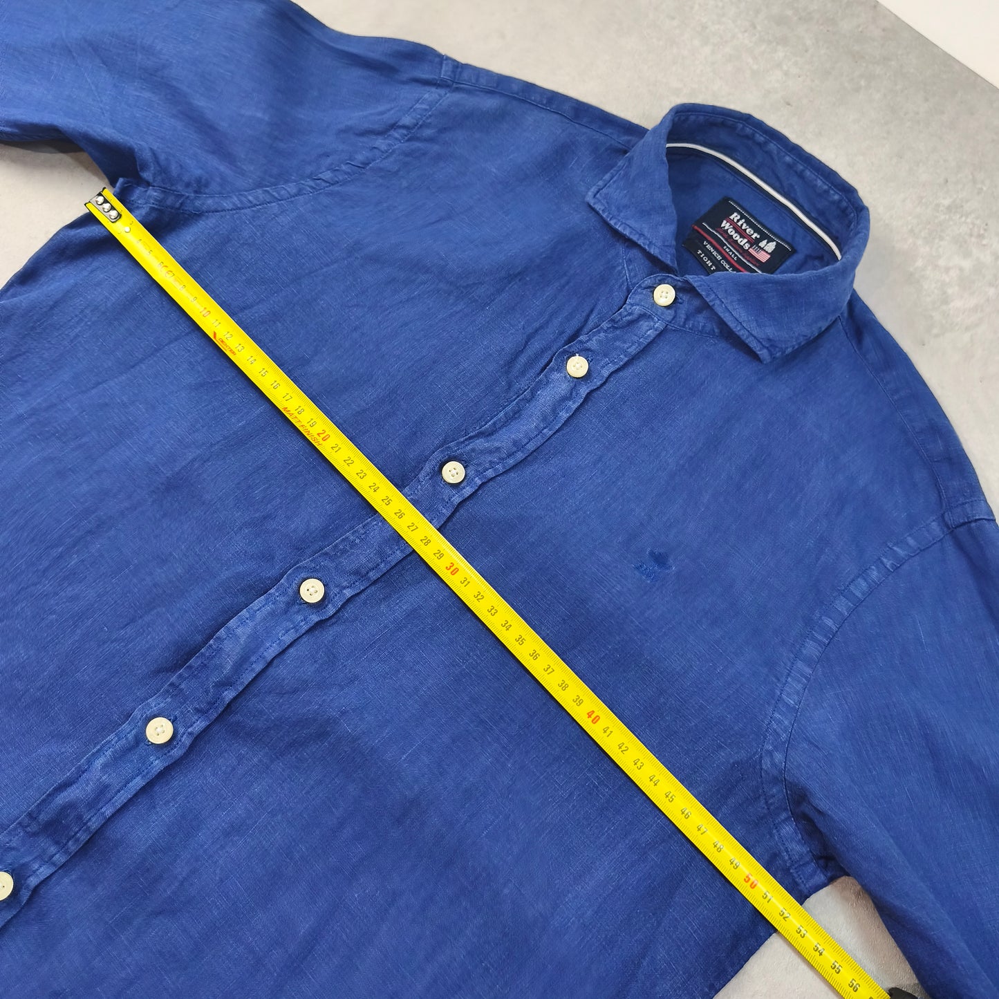 Chemise Homme 100% Lin River Woods Bleu Roi Taille S / M Tight Fit Homme #0250