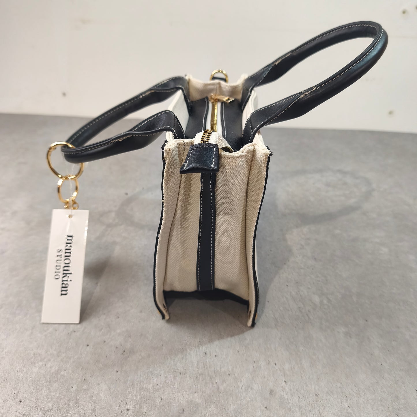 Sac à Main Cabas Manoukian Studio Écru et Noir Bandoulière #0280