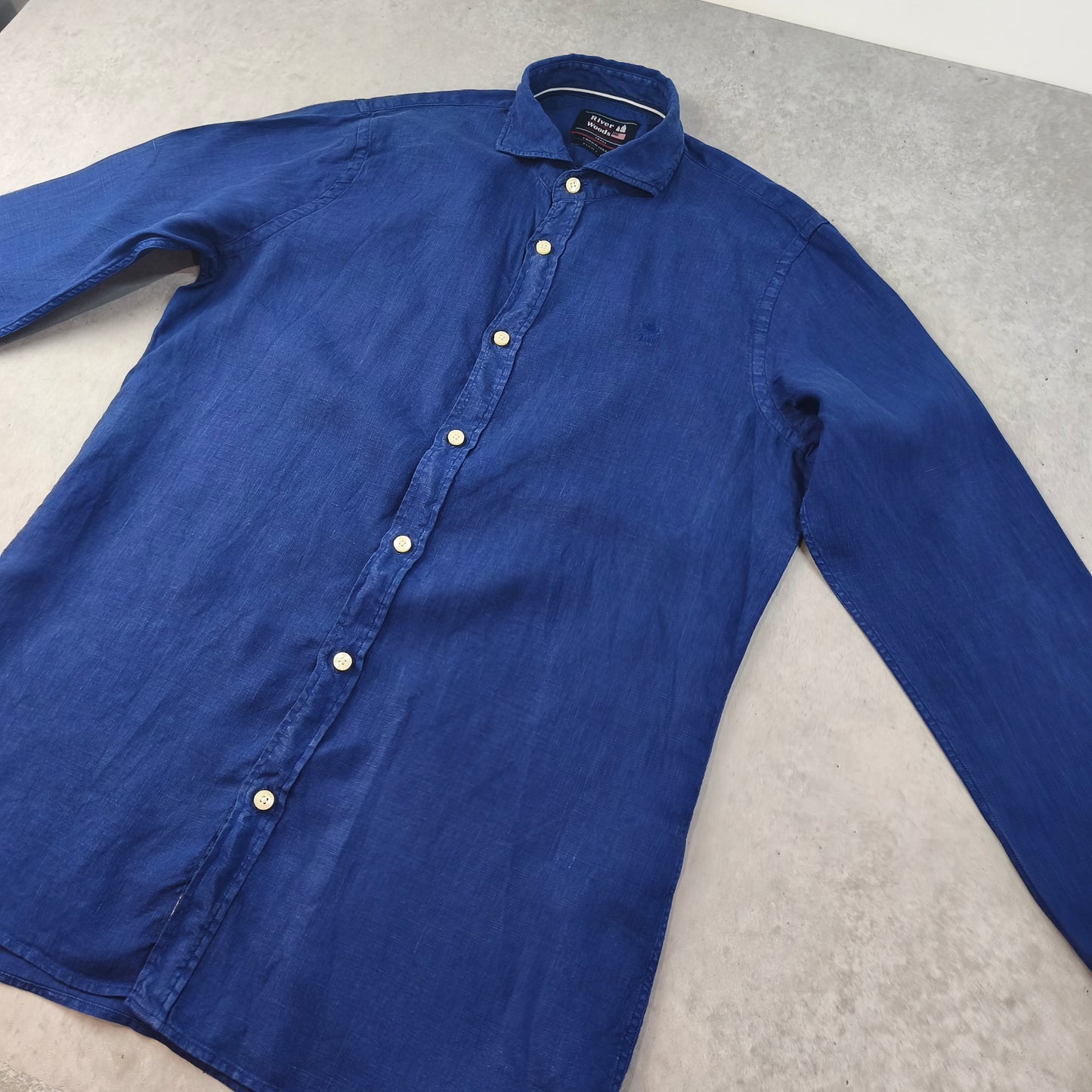 Chemise Homme 100% Lin River Woods Bleu Roi Taille S / M Tight Fit Homme #0250