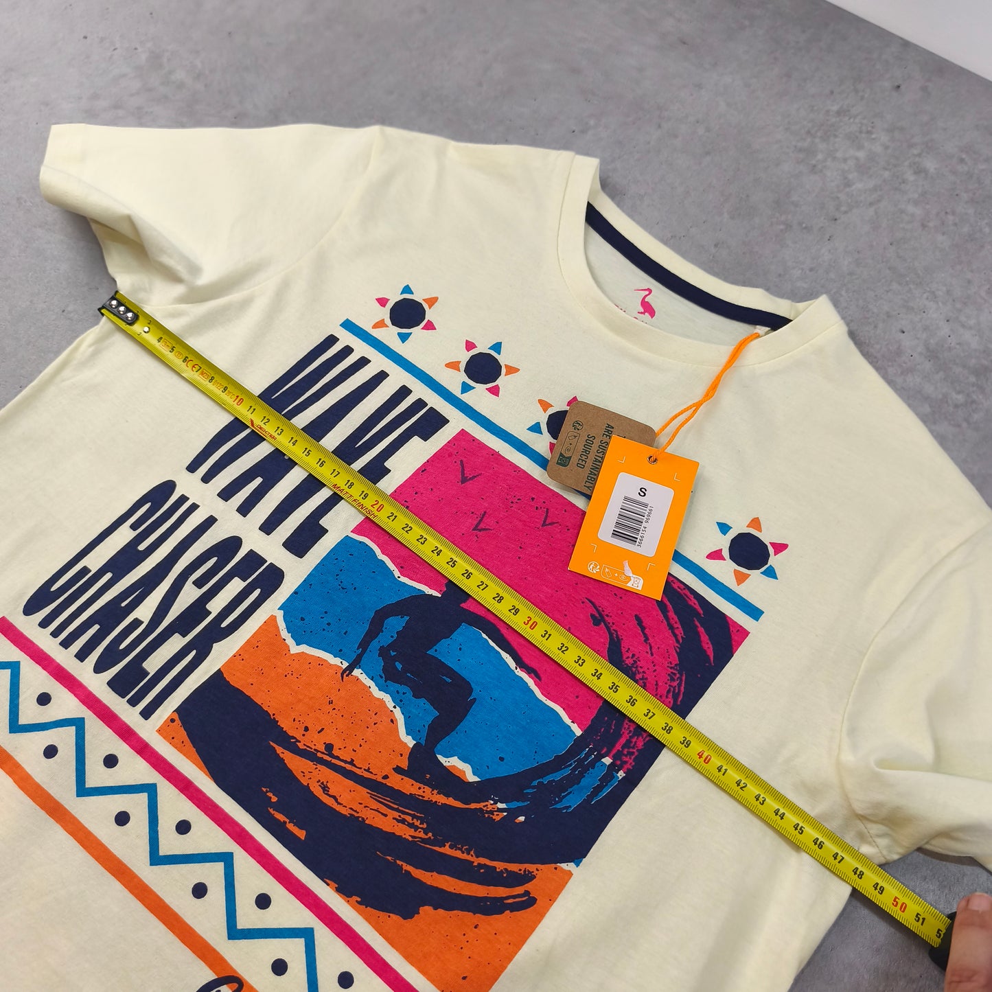 T-shirt STH Shore jaune graphique surf Wave Chaser taille S #0232 homme