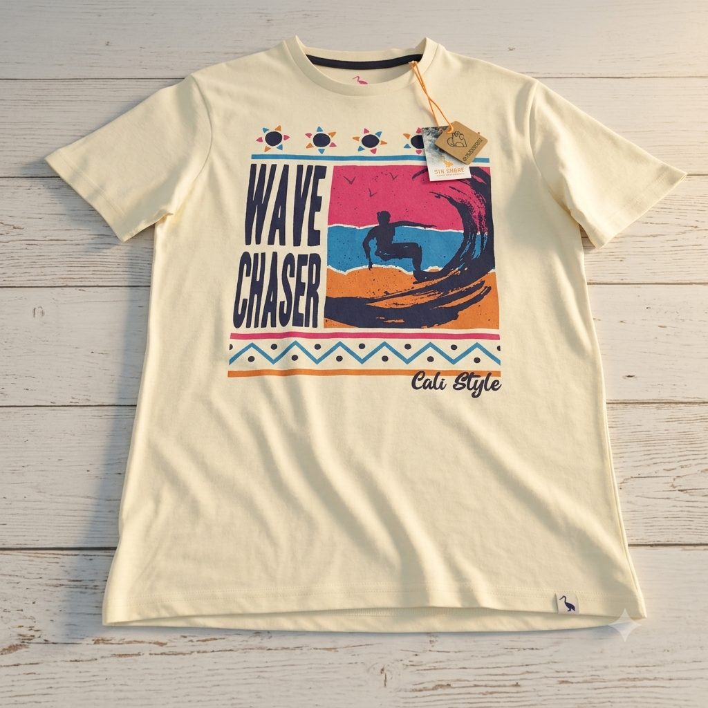 T-shirt STH Shore jaune graphique surf Wave Chaser taille S #0232 homme