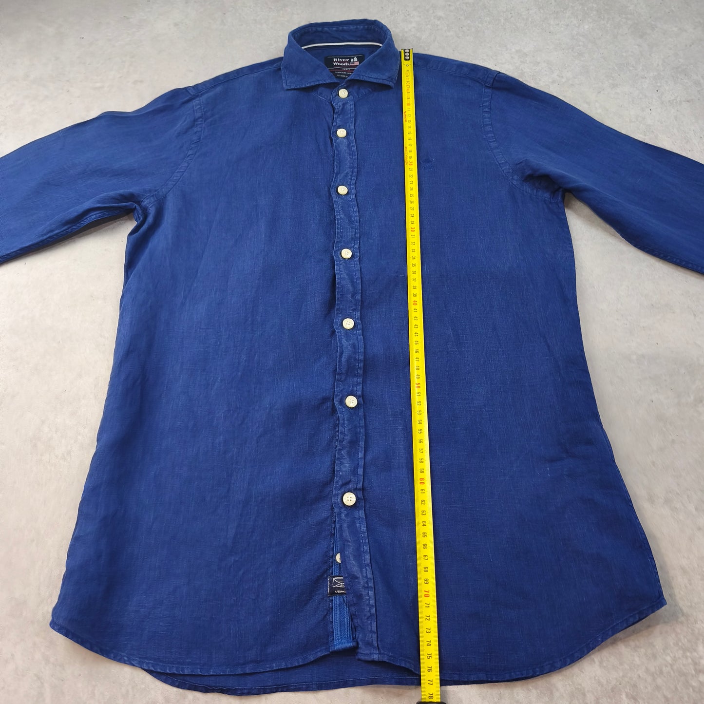 Chemise Homme 100% Lin River Woods Bleu Roi Taille S / M Tight Fit Homme #0250