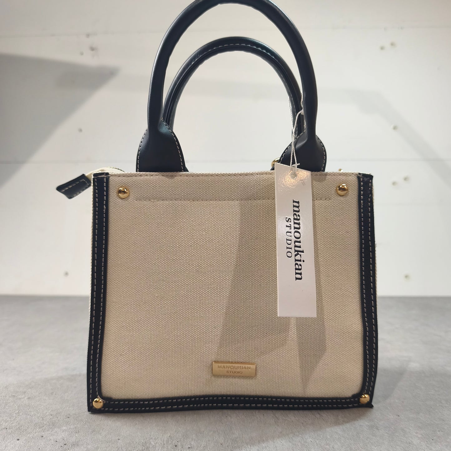 Sac à Main Cabas Manoukian Studio Écru et Noir Bandoulière #0280