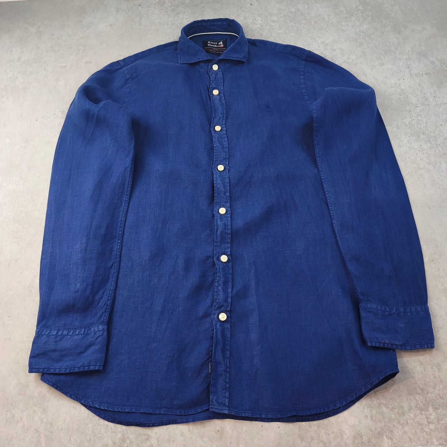 Chemise Homme 100% Lin River Woods Bleu Roi Taille S / M Tight Fit Homme #0250