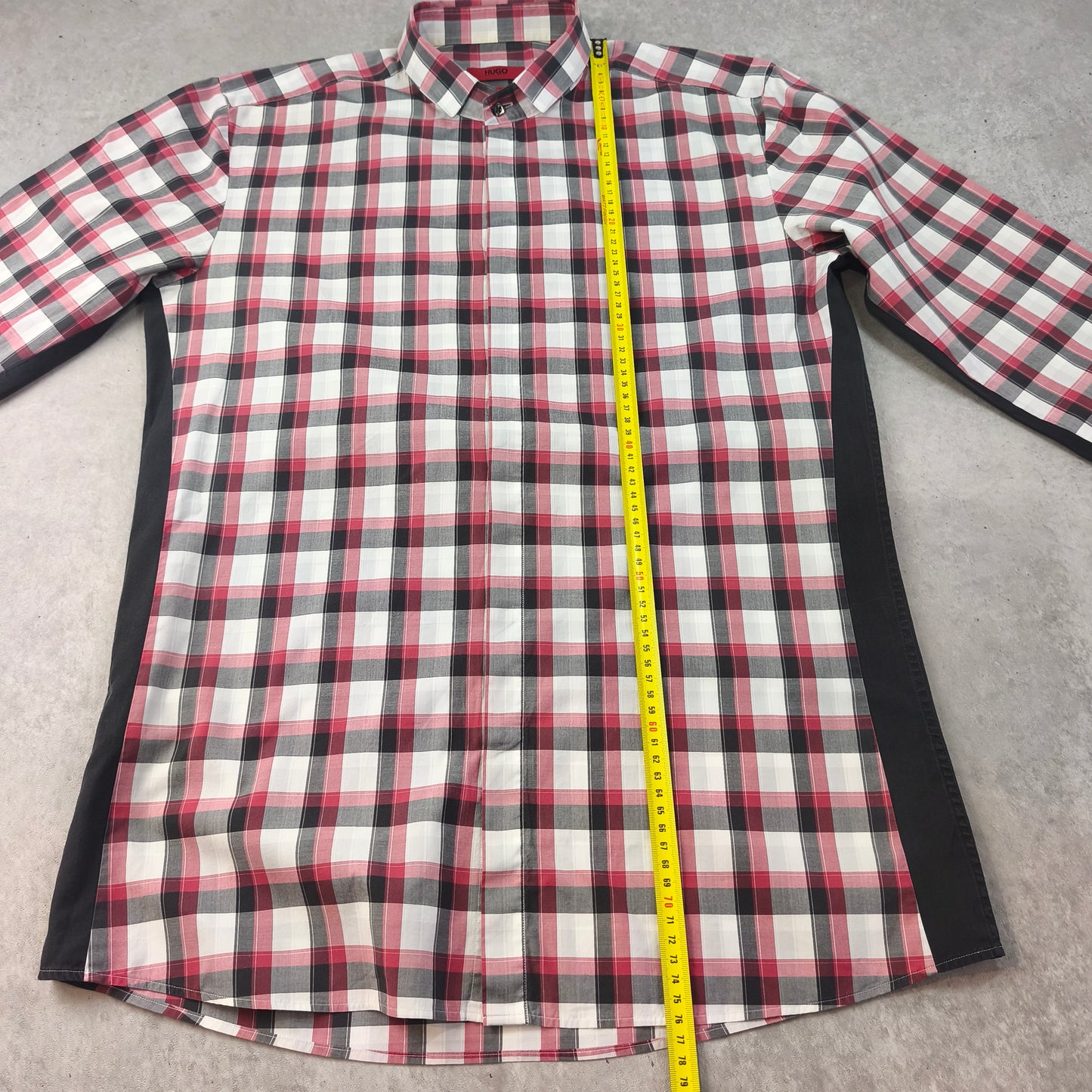 Chemise Hugo Boss Slim Fit Carreaux Rouge Noir Homme Taille L #0250