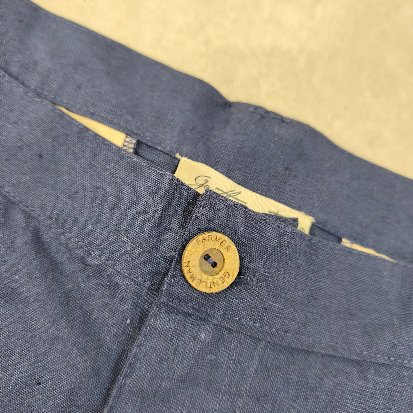 Bermuda Homme Gentleman Farmer Bleu Marine Coton Lin Taille W38  FR48