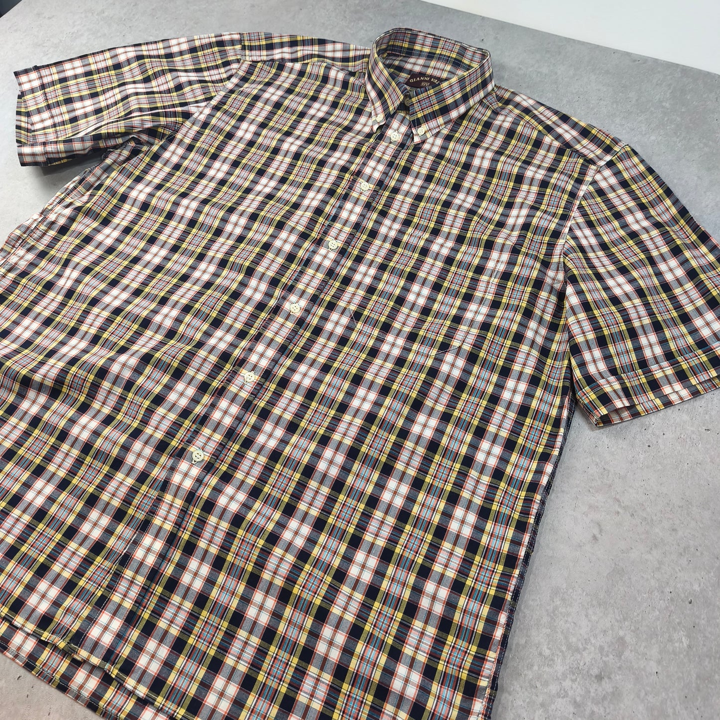 Chemise Homme Manches Courtes Carreaux Gianni Valli Taille XXL StyleCasual Vintage Homme #0250