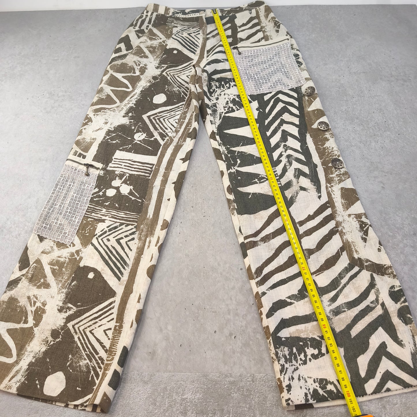 Pantalon large vintage 100% Lin Jean Gabriel imprimé ethnique kaki  Femme T40 #0254