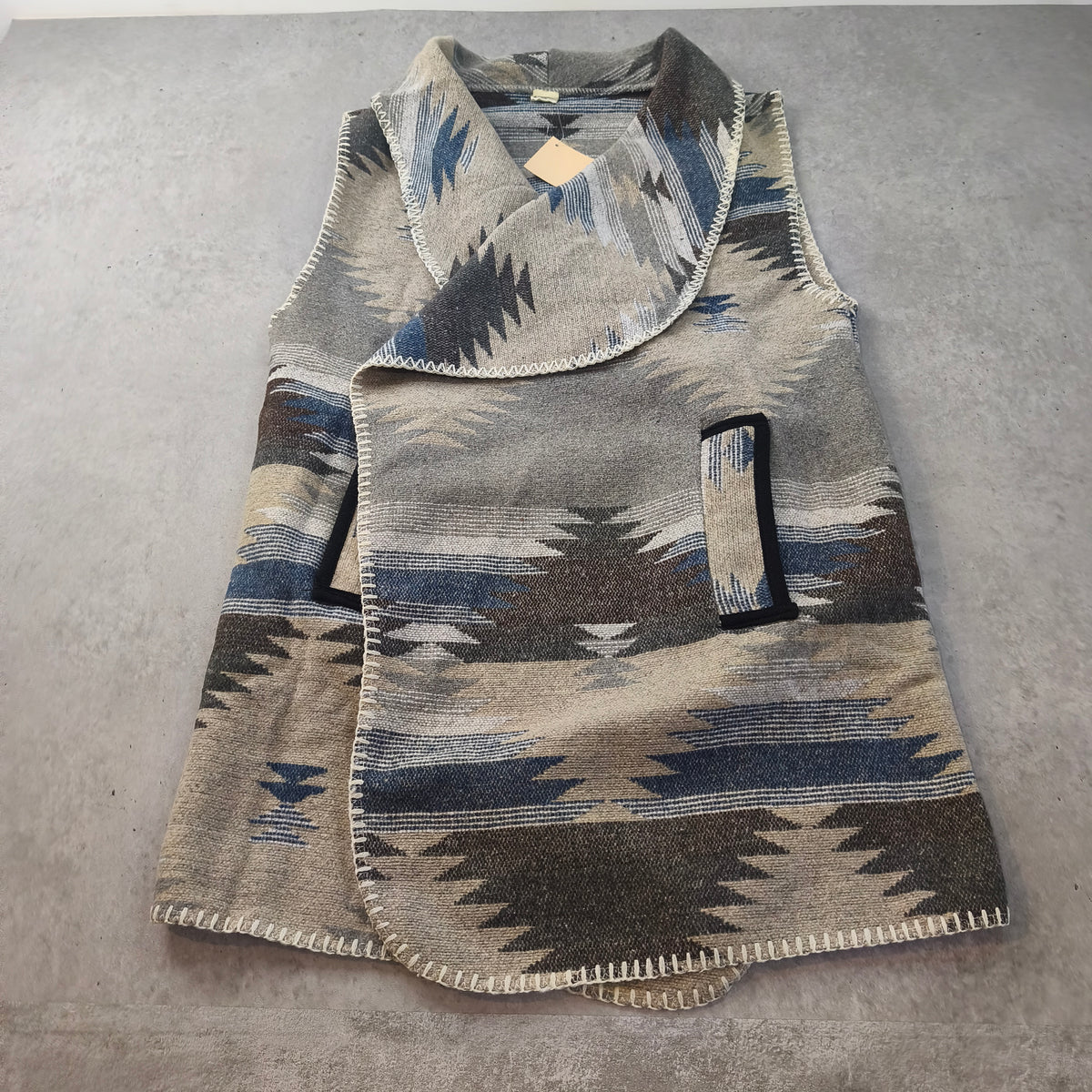 Gilet long sans manches / Cardigan ethnique géométrique L.I.B New York - Taille unique #0295 Femme