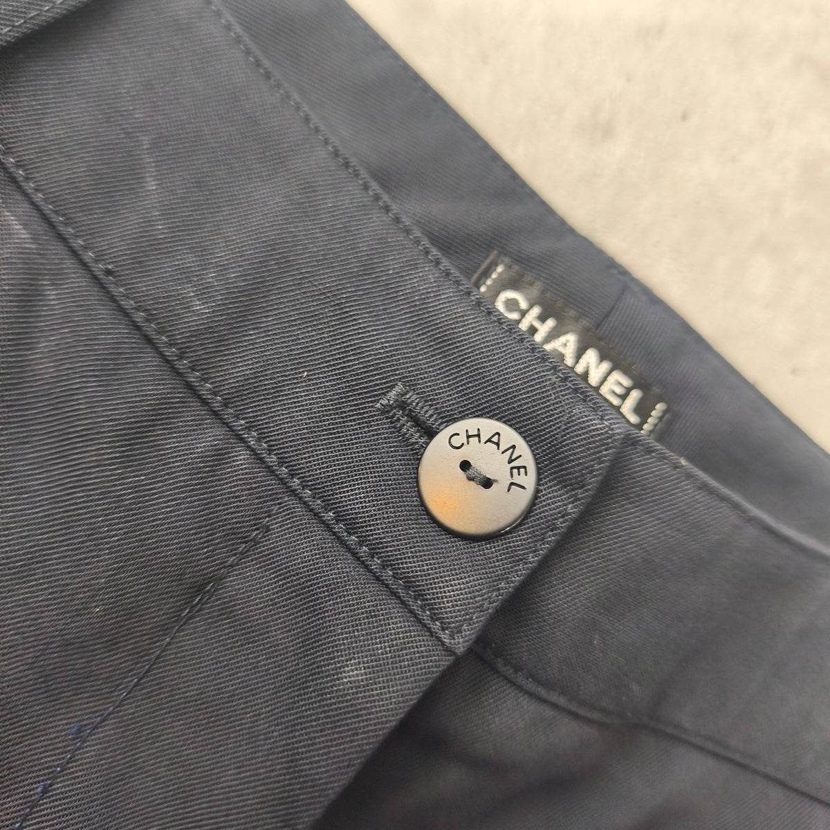Pantalon de Tailleur Chanel Vintage Laine Noir Bleu T40  Tapered Luxury #0301 Femme
