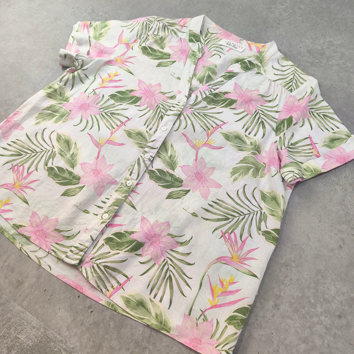 Chemisier femme Lolaliza lin imprimé floral tropical - Taille 38/40 (L) #0250