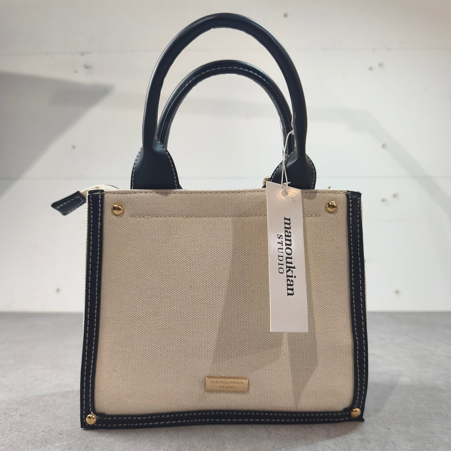 Sac à Main Cabas Manoukian Studio Écru et Noir Bandoulière #0280