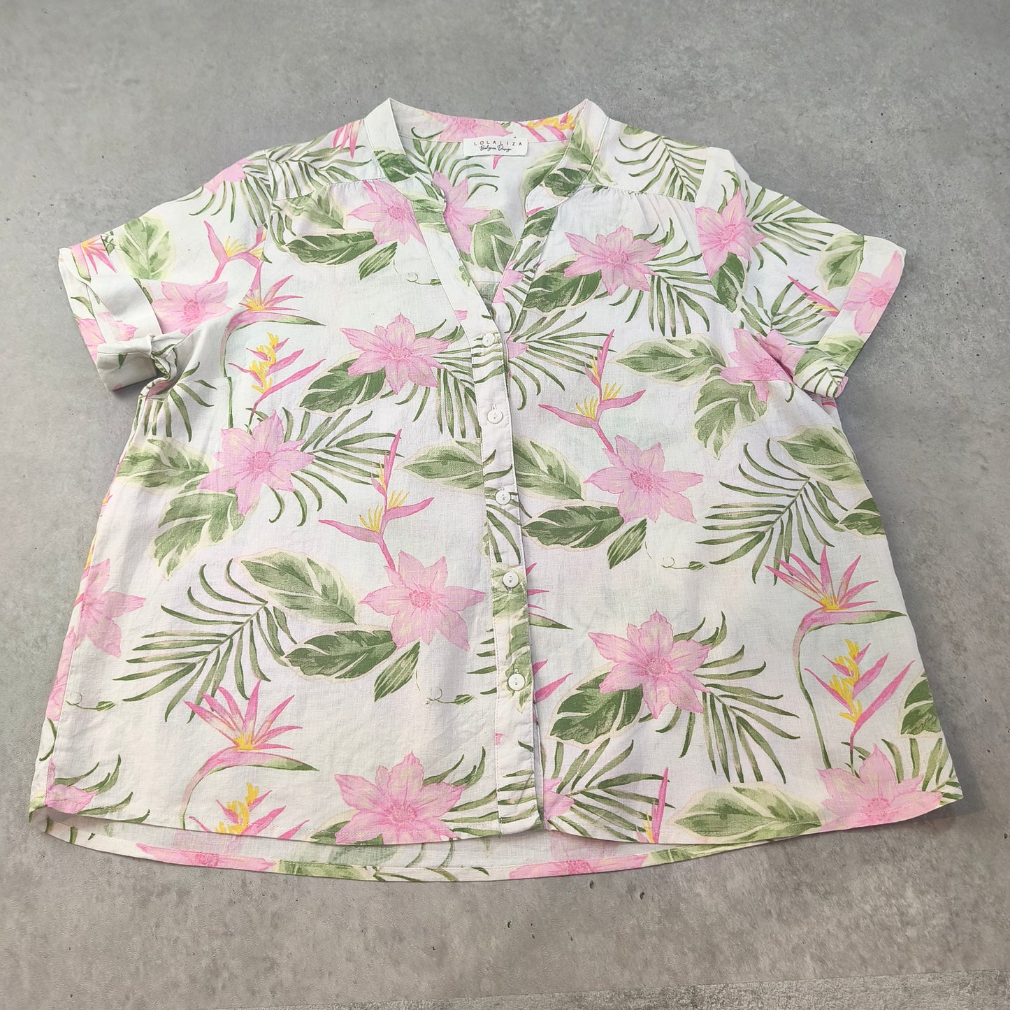 Chemisier femme Lolaliza lin imprimé floral tropical - Taille 38/40 (L) #0250
