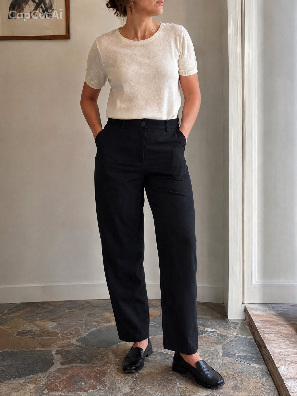 Pantalon de Tailleur Chanel Vintage Laine Noir Bleu T40  Tapered Luxury #0301 Femme