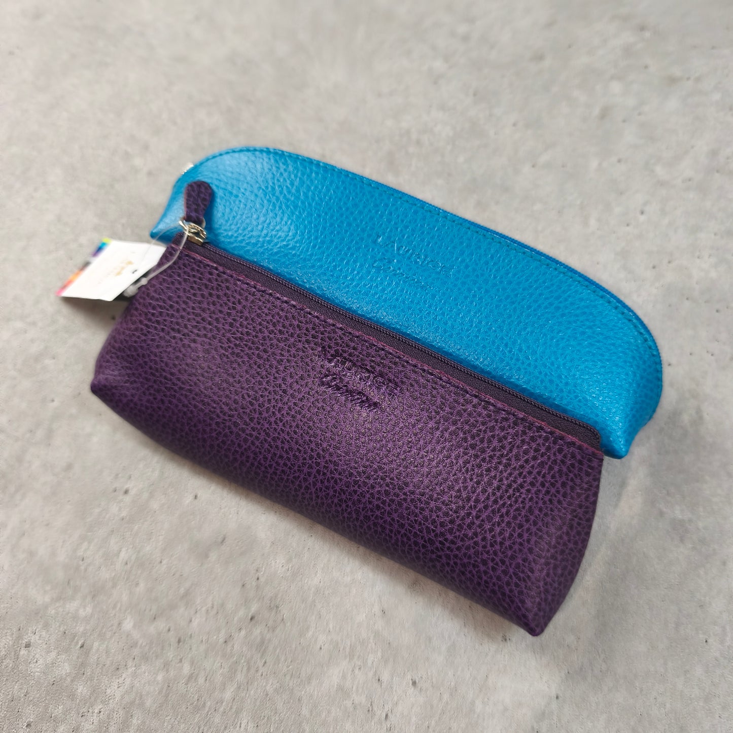 Lot de 2 Petites Trousses En Cuir Bleu et Violette #0251