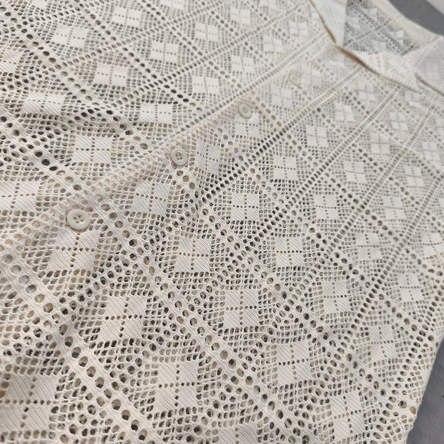 Chemise Crochet Dentelle Écru Beige Kimono Plage Tendance Boho Taille S Homme - #0250