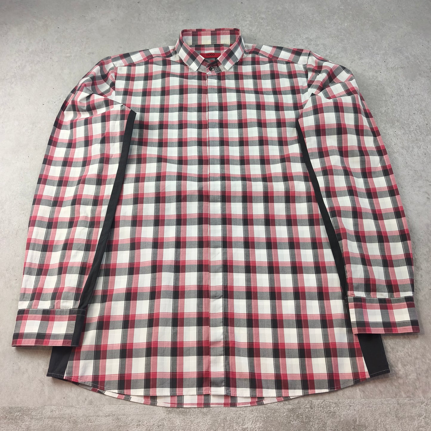 Chemise Hugo Boss Slim Fit Carreaux Rouge Noir Homme Taille L #0250