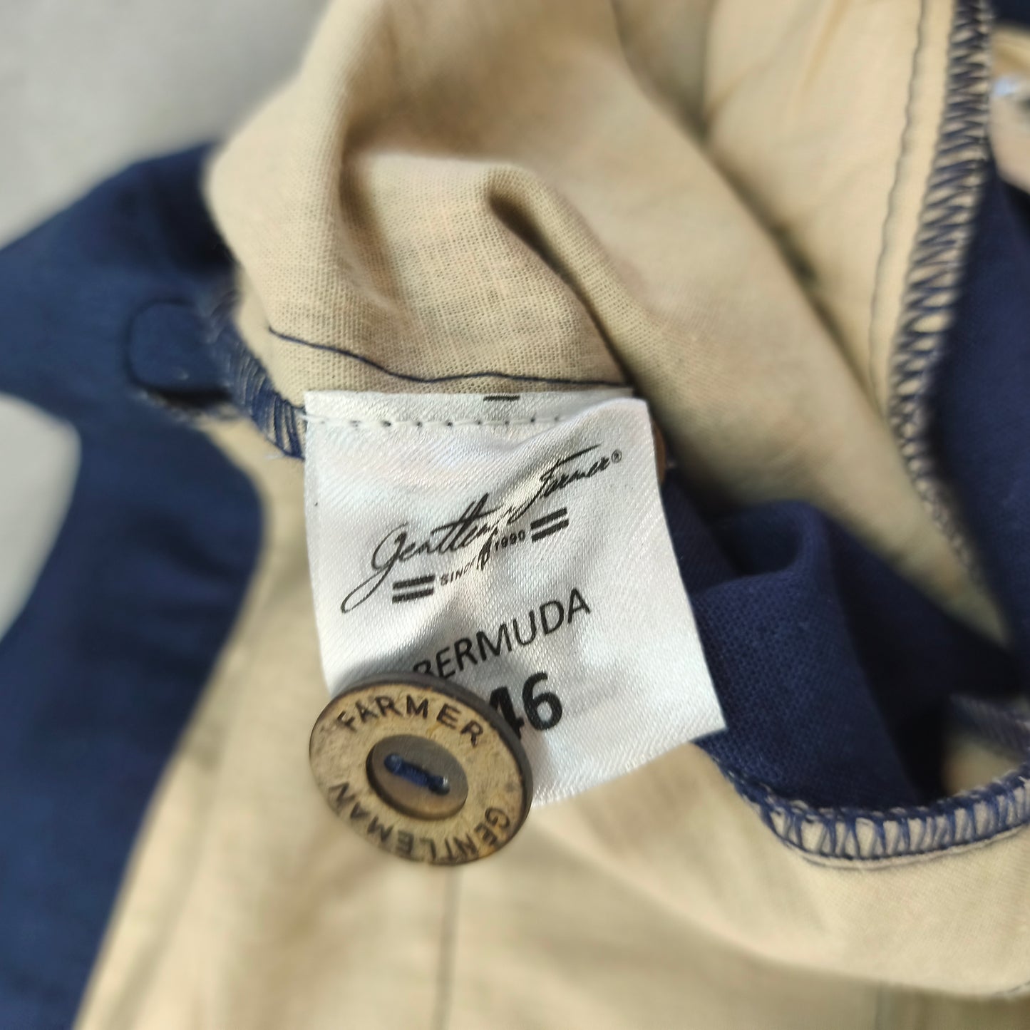 Bermuda Homme Gentleman Farmer Bleu Marine Coton Lin Taille W38  FR48