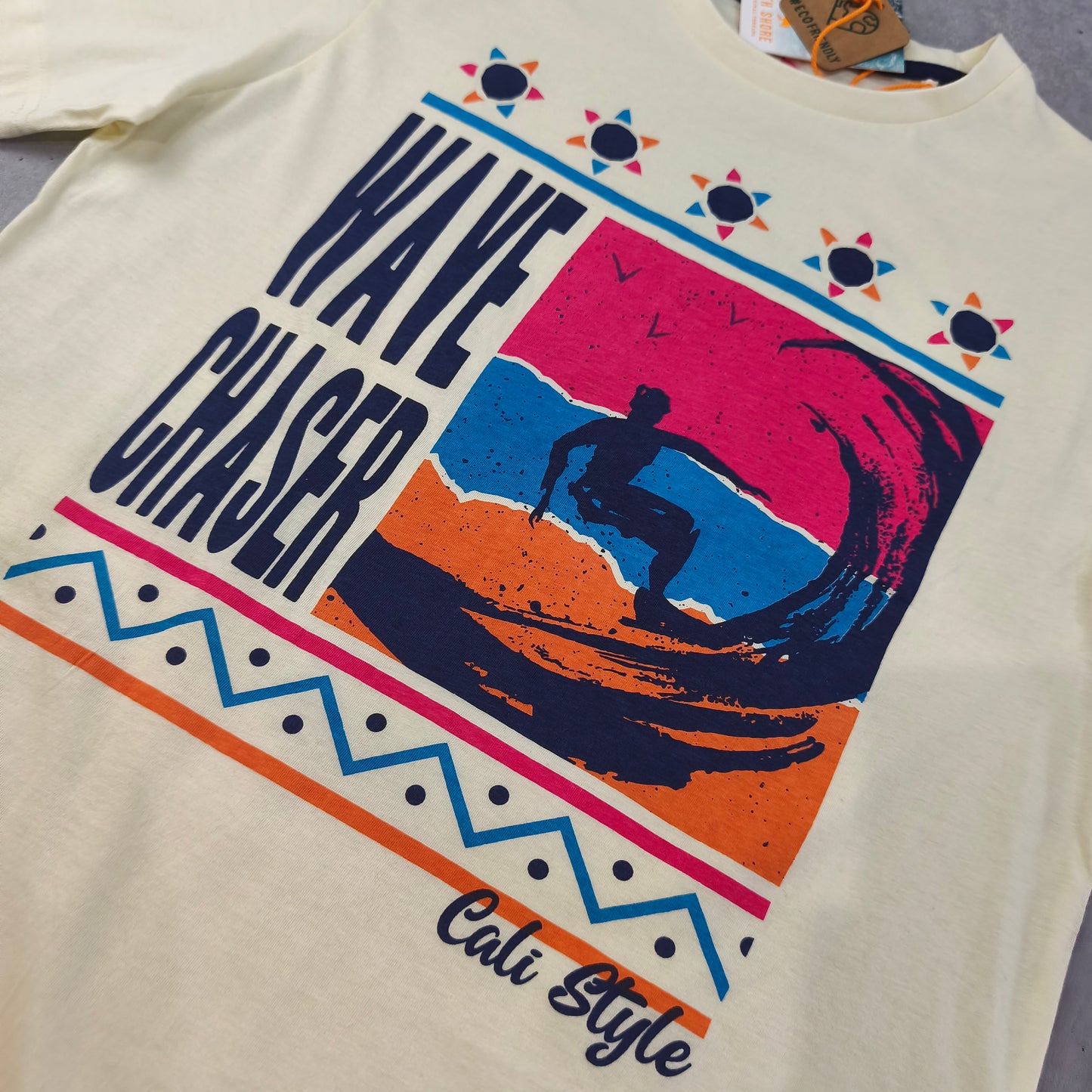 T-shirt STH Shore jaune graphique surf Wave Chaser taille S #0232 homme