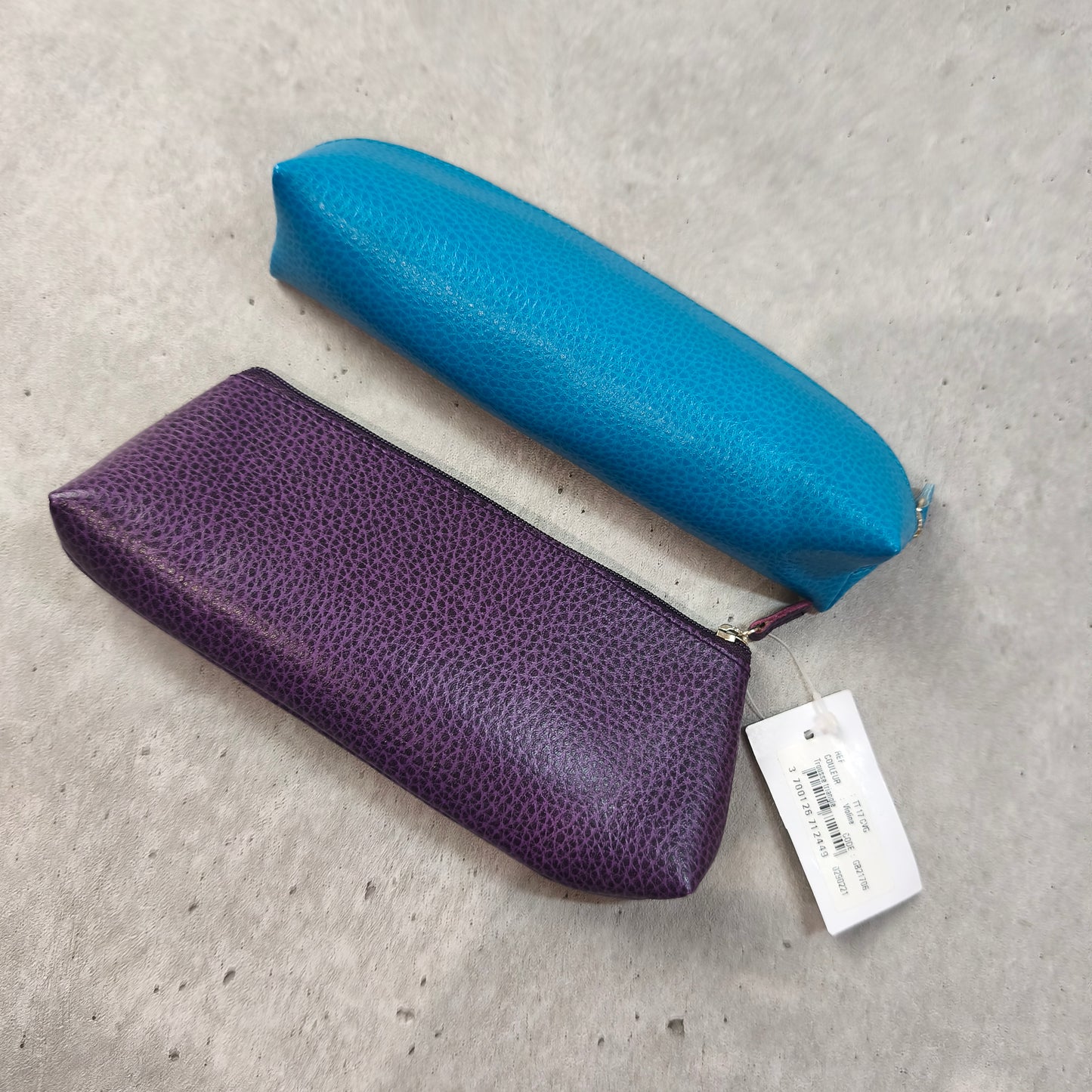 Lot de 2 Petites Trousses En Cuir Bleu et Violette #0251